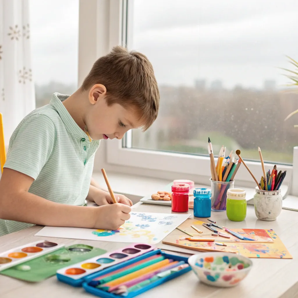 Boy using creative art set
