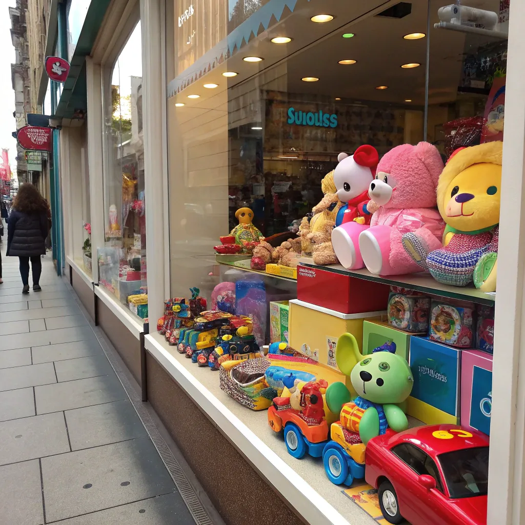 Storefront with colorful toys on display